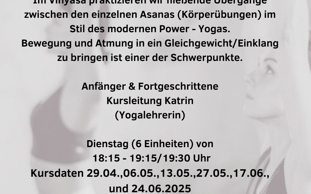 Neuer Kurs VINYASA Yoga ab 29. April!