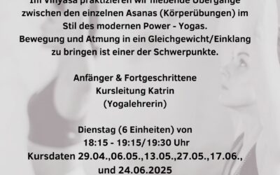 Neuer Kurs VINYASA Yoga ab 29. April!